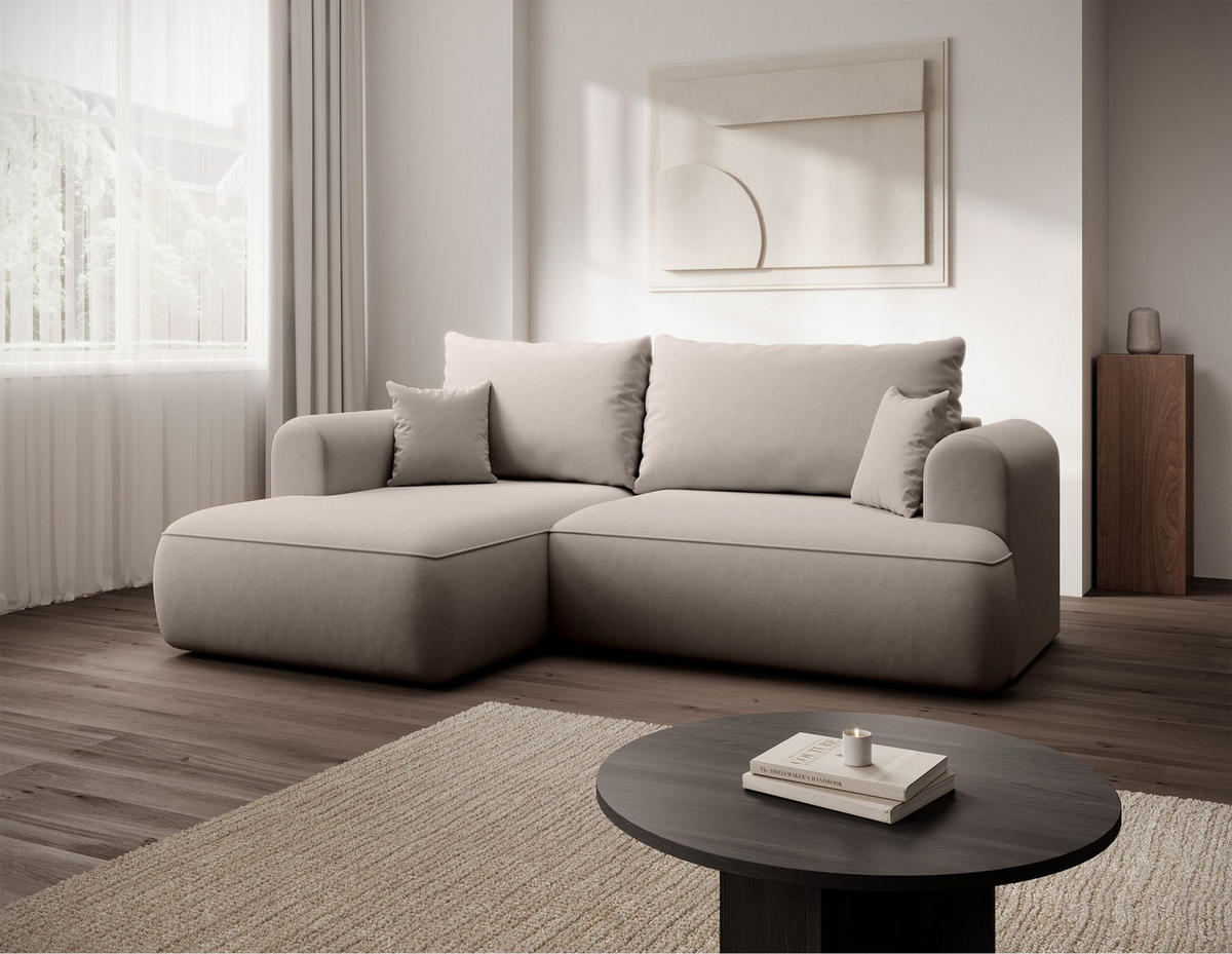 ECKSCHLAFSOFA Ovo Mini Grau Easy-Clean-Samtbezug - Schwarz/Grau, Kunststoff/Textil (238/156cm) - Selsey