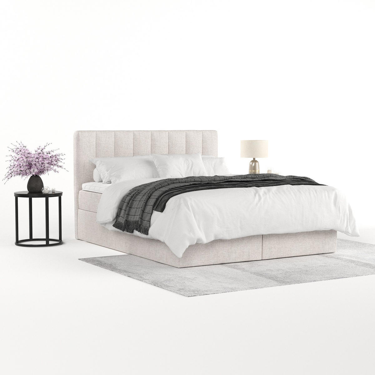 BOXBETT Lusso 200/200 cm Hellbeige im Neve Stoff - Sandfarben/Schwarz, Holz/Holzwerkstoff (200/200cm) - AltaBeds