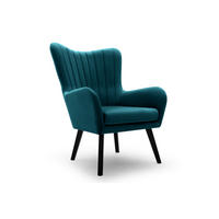 SESSEL DINA, Klassisch Loungesessel ergonomisch, Velours-Stoff Blau - Blau, Holz/Holzwerkstoff (76/100/78cm) - MASSENO