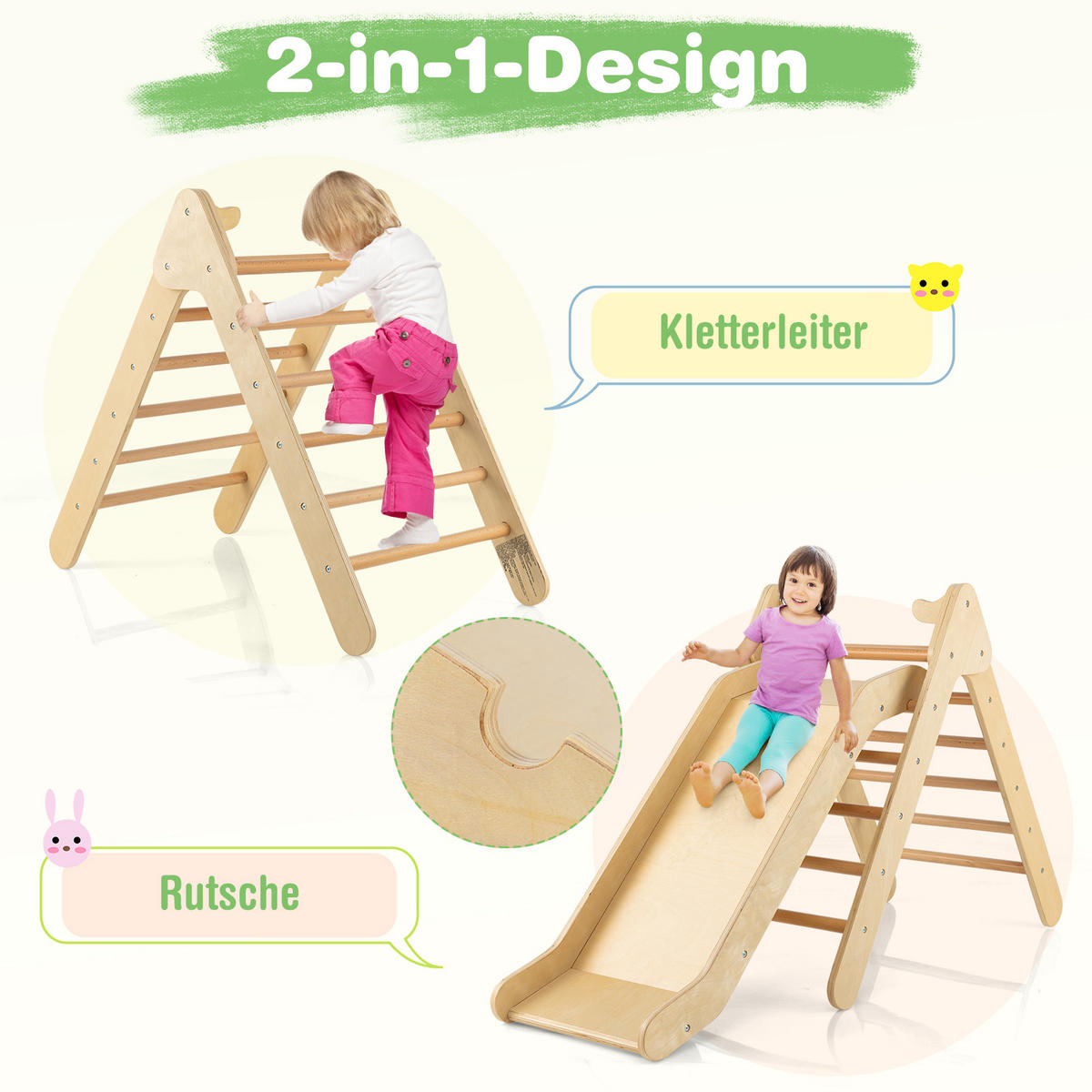 RUTSCHE kletterdreieck Holz - Naturfarben, Holz (87/74/48cm) - COSTWAY