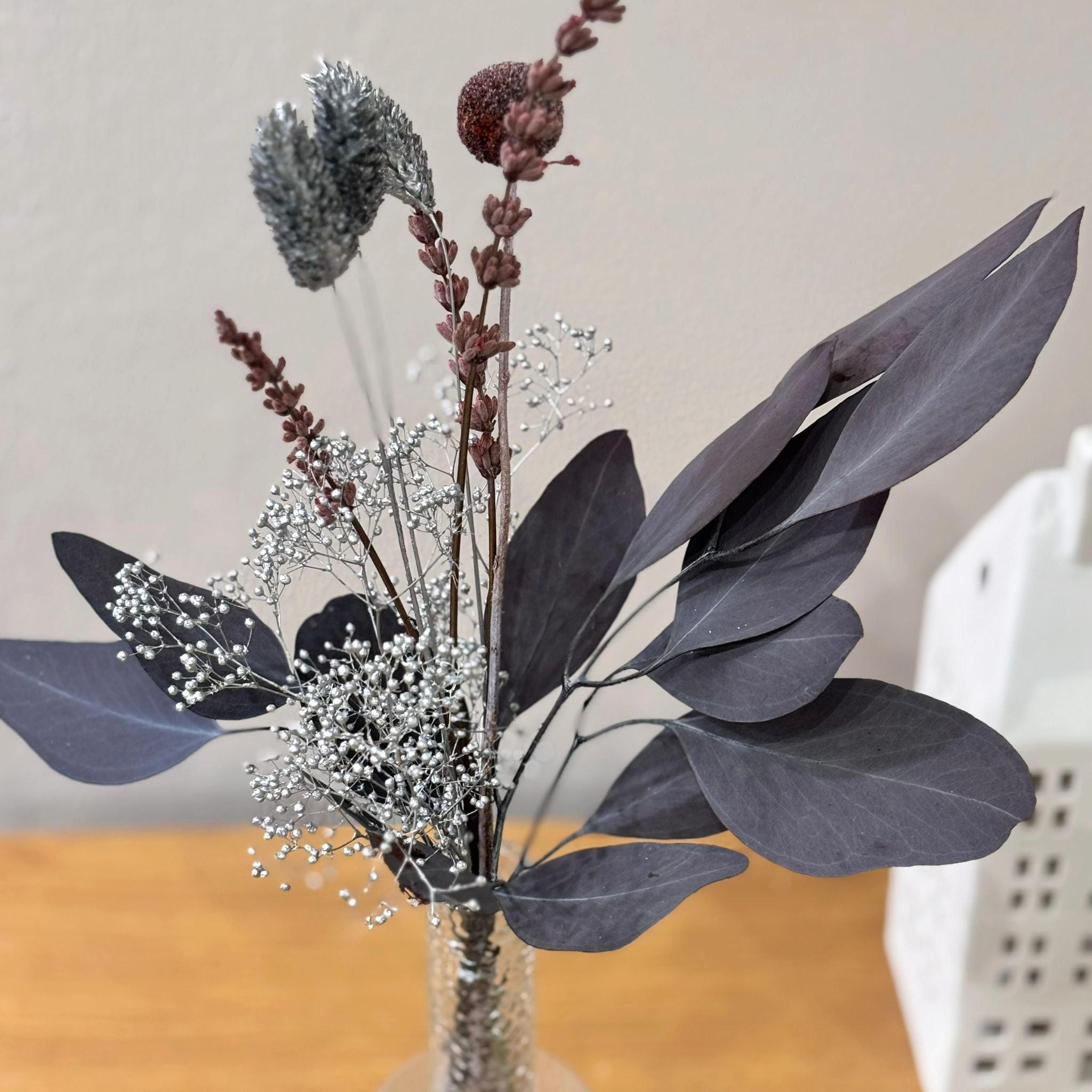 TROCKENBLUMENSTRAUSS Mini "Frosted Wine" bordeaux silber - Bordeaux - Bordeaux, Naturmaterialien (25cm) - Lykke & You