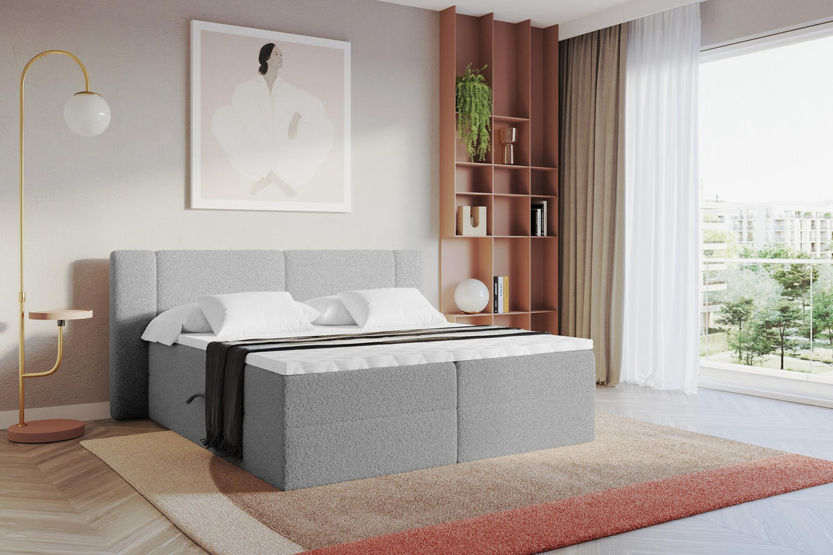 BOXBETT mit Matratze H3 - EVON - 140x200 cm Hellgrau - Hellgrau, Holzwerkstoff (140/200cm) - ALTDECOR