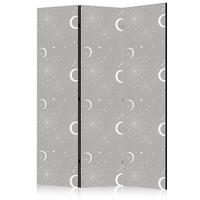 PARAVENT Beidseitig Bedruckter 3-tlg 135x172 cm Mond Sterne Boho Stil - Grau, Holz/Textil (135/172/3cm) - Muralo