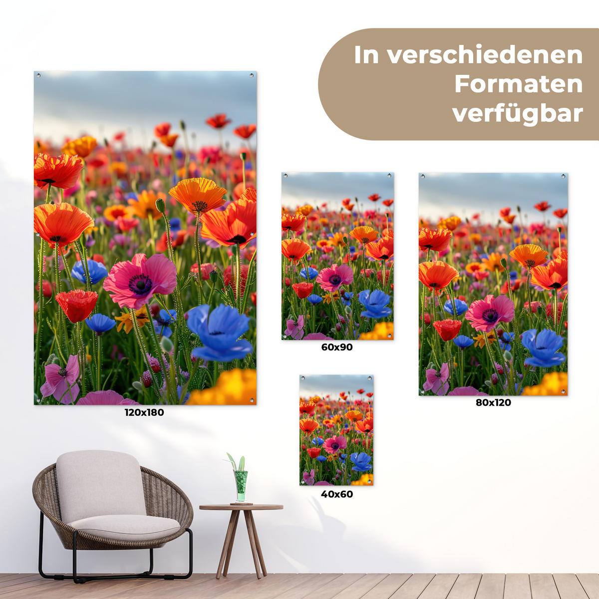 ZAHRADNÍ PLAKÁT Květiny - Mák - Barevné - Příroda 120x180 cm - tmavě oranžová, plast (120/180/0.2cm) - OnlyWow