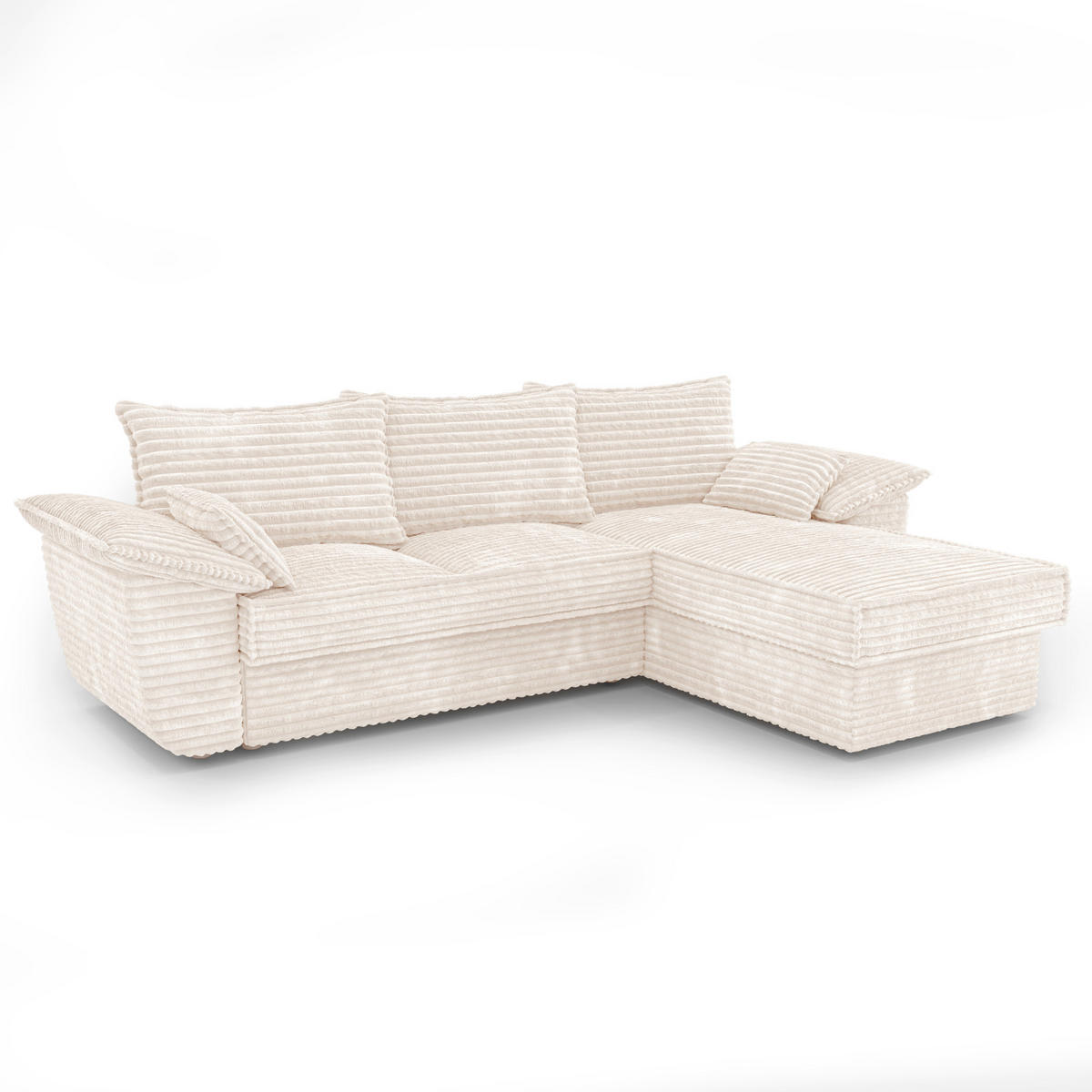 ECKSOFA RECHTS Gerippter Samt XXL Creme 257cm - Creme, Textil (257/168cm) - Sia Home