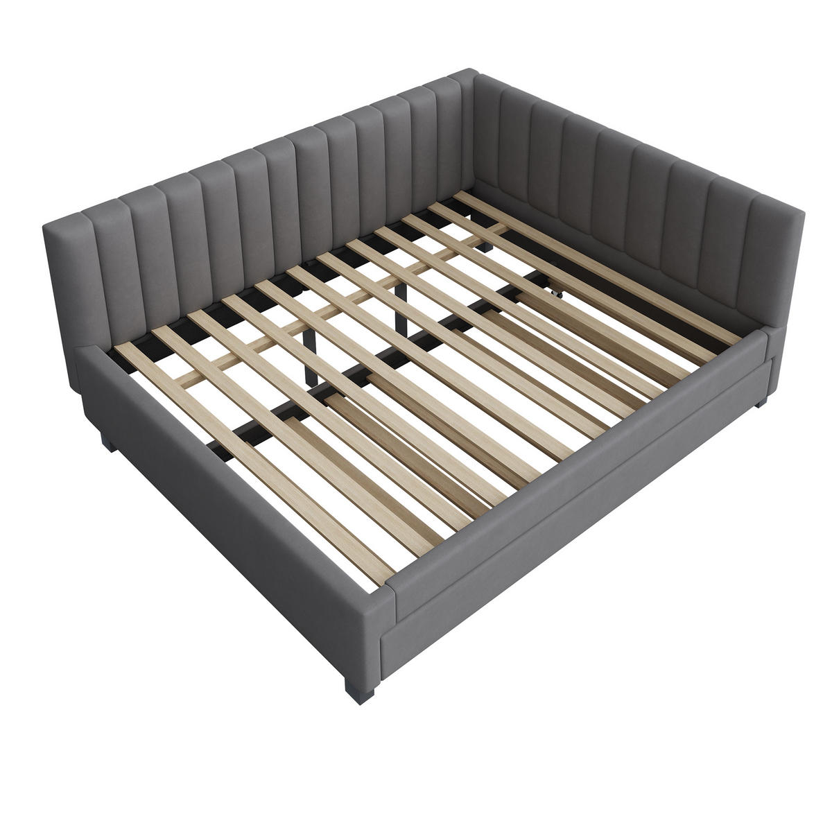 BETT 209,5/147/71 cm mit ausziehbarem Bett & Kopfteil Samt Grau - Grau, Leder (140/200cm) - OKWISH