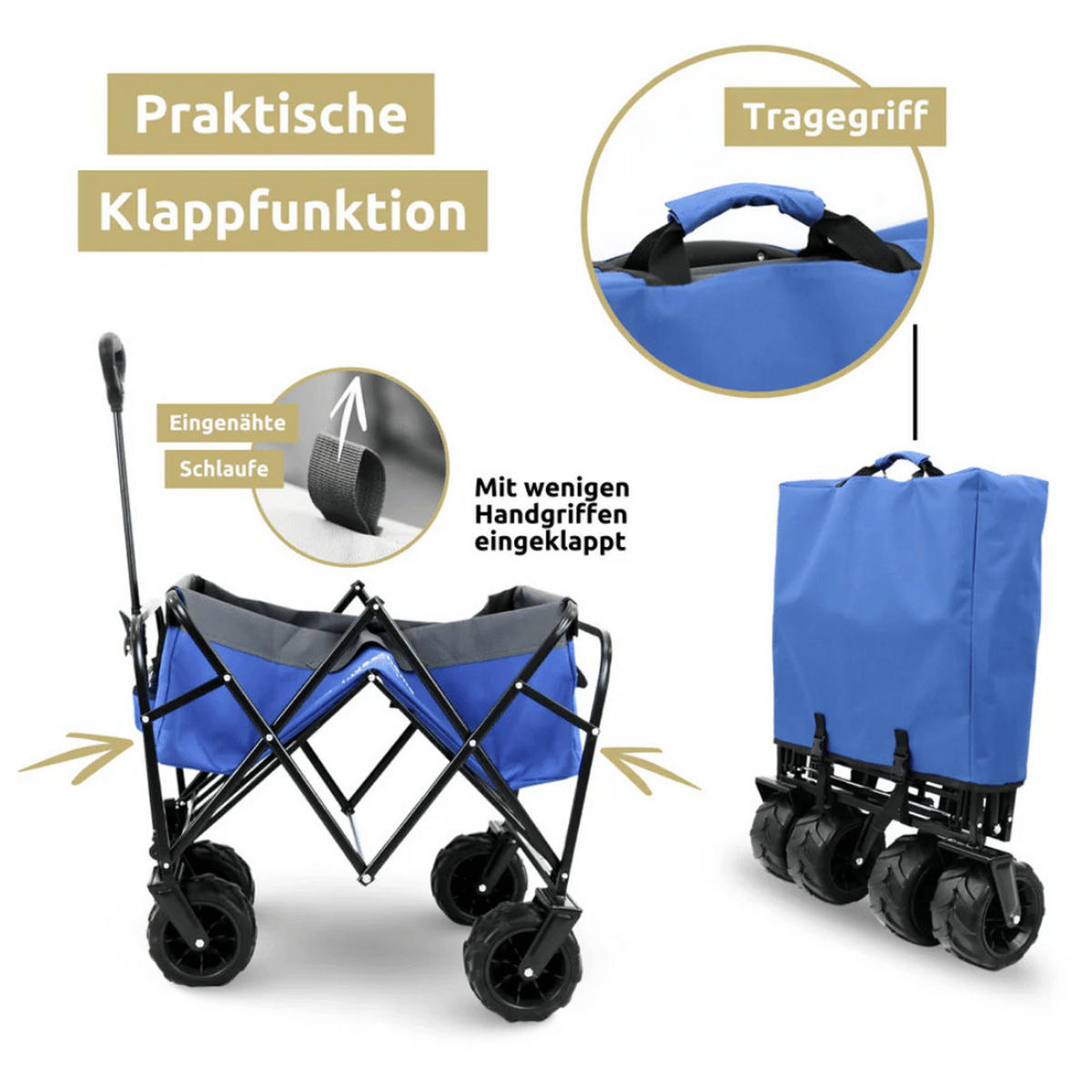 BOLLERWAGEN faltbar CALLI Extra Breite Reifen Blau - Blau, Metall (100/100/60cm) - DELUKE