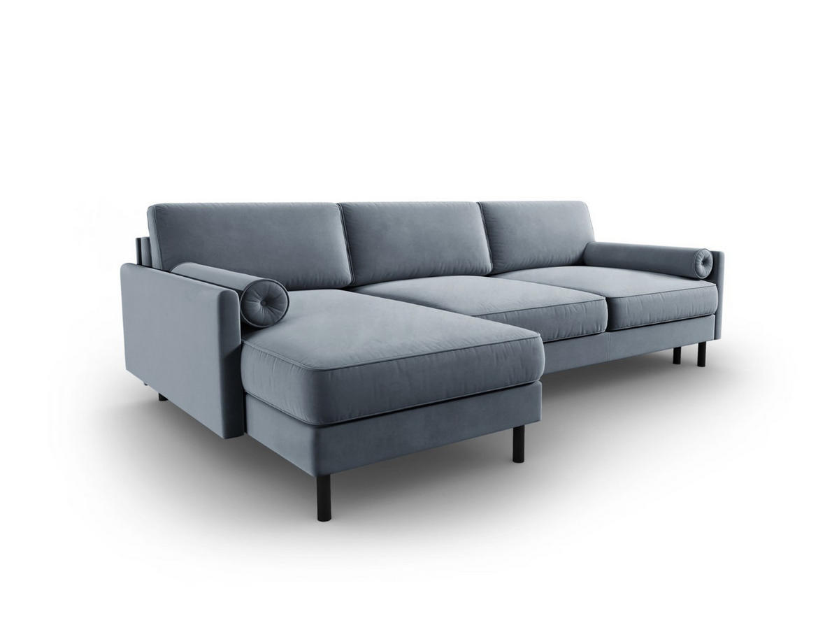 AUSKLAPPBARES-ECKSOFA links mit Container Scott aus Samt hellblau 5 Sitzplätze - Hellblau, Textil (142/212cm) - Micadoni