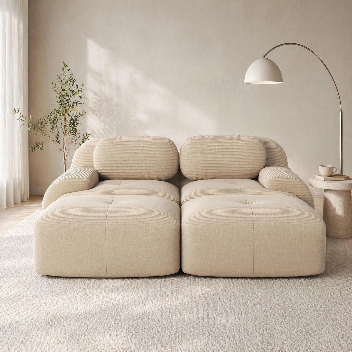 SOFA 208/178/70 cm in Beige aus Cord mit modularer Form und rutschfester Unterseite - Beige, Textil (178/70/208cm) - Flora Grace