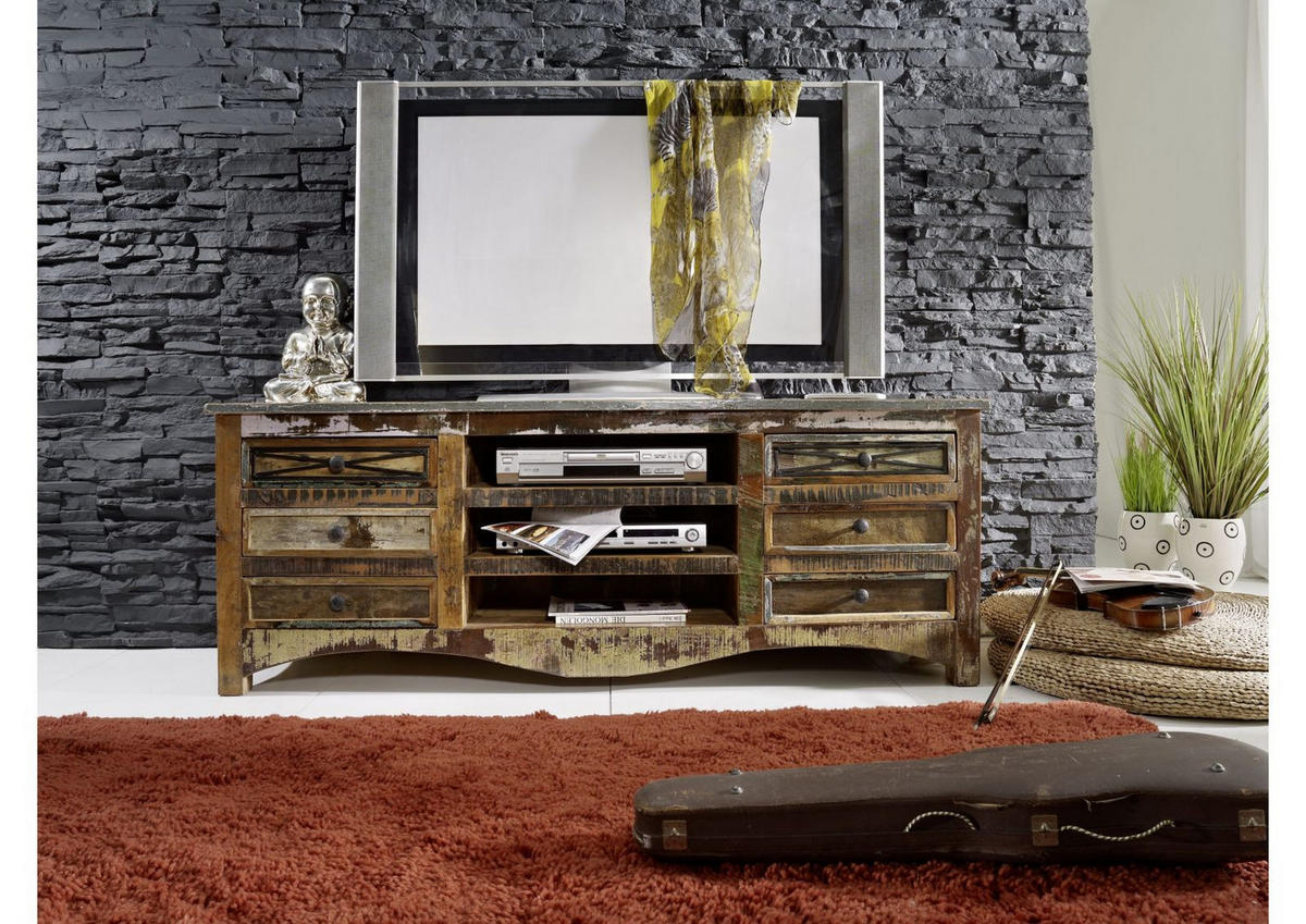 TV-BOARD Altholz 160x45x60 mehrfarbig lackiert NATURE OF SPIRIT #16 - Multicolor, Holz (45/60/160cm) - Massivmoebel24