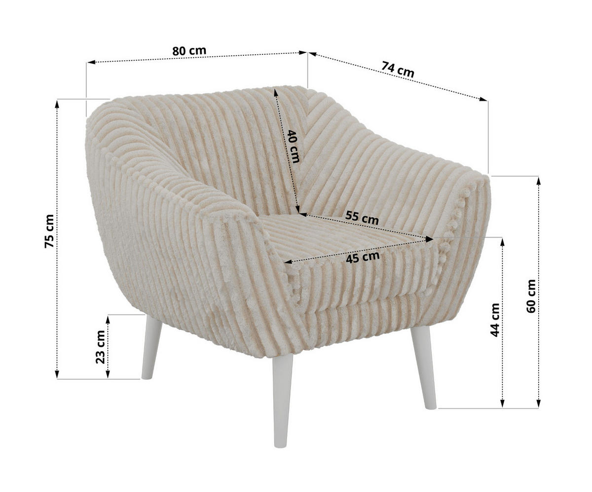 KRESLO PIRS - Béžová Manšester - Biele nohy - biela/krémová, kompozitné drevo/textil (80/75/74cm) - MKS