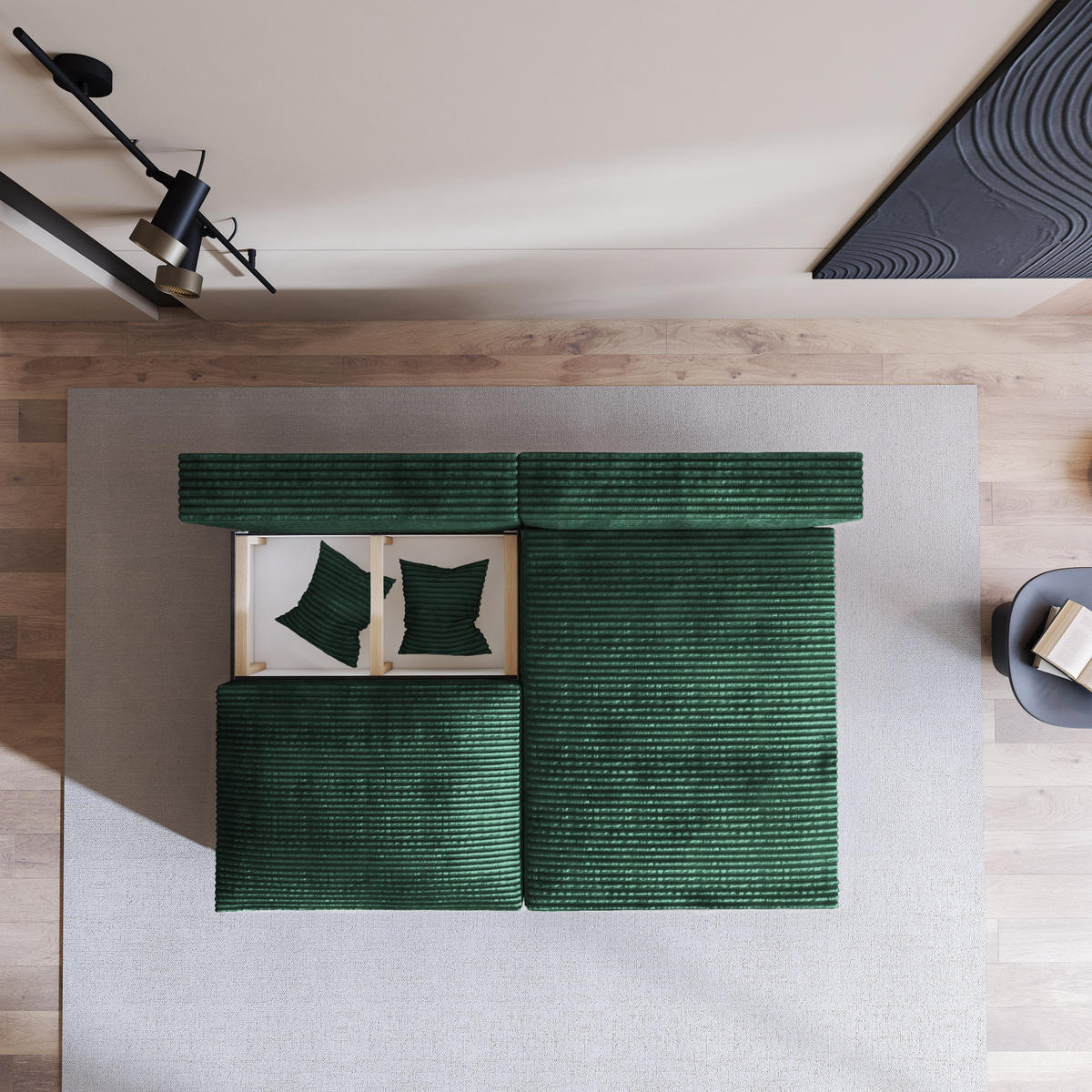 ECKSOFA FIORO Grün Kordstoff mit Schlaffunktion - Grün, Holz (204/148cm) - MASSENO