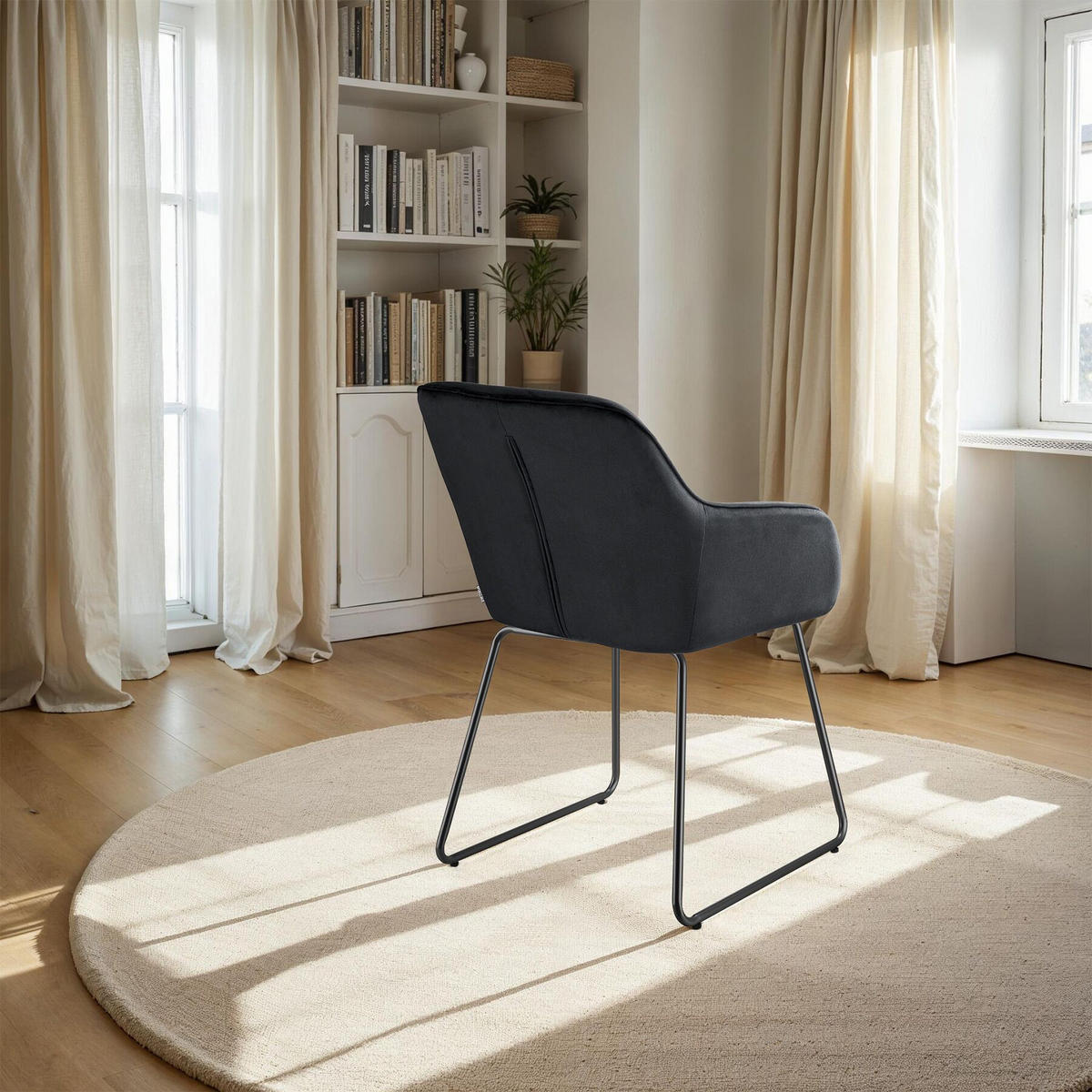 ESSZIMMERSTUHL Jeane,57 x 61 x 85,5 cm, Belastbarkeit 120 kg,Samtoptik schwarz/schwarz - Schwarz/Samtahornfarben, Kunststoff (57/85.5/61cm) - tectake
