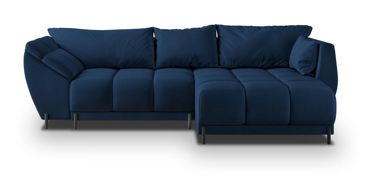 ECKSOFA VESTANO R-S Blau Velours-Stoff mit Schlaffunktion - Blau, Holz (287/182cm) - MASSENO