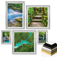 WANDBILDER 5er Set - 50x50 cm & 20x30 cm & 40x60 cm Silberner Rahmen - Grüne Berge, Flussfelsen - Silberfarben, Kunststoff (40/60cm) - ArtPrintCave