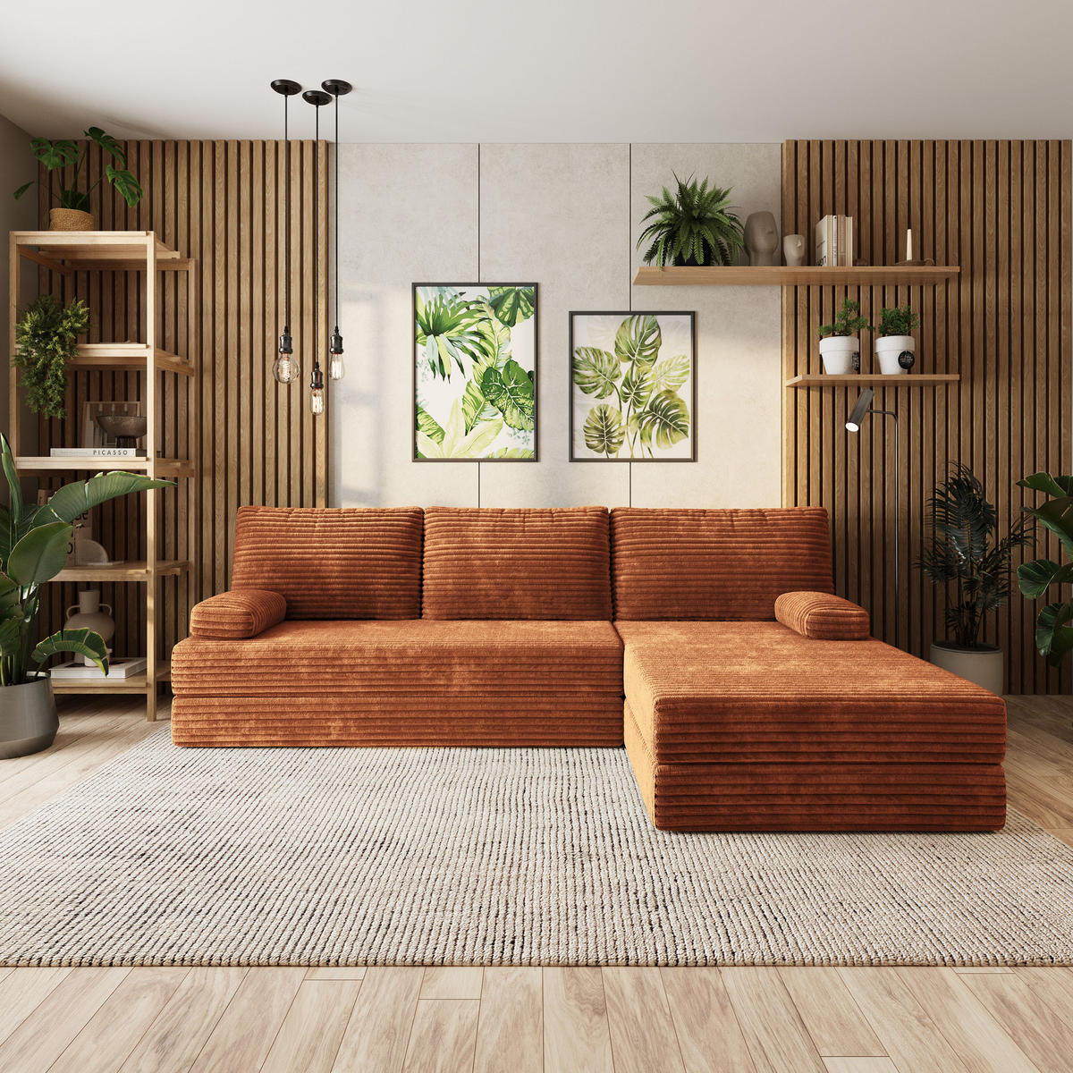 ECKSOFA ANKO modulares Boneless Sofa mit Schlaffunktion Braun Kordstoff - Braun, Textil (270/160cm) - MASSENO