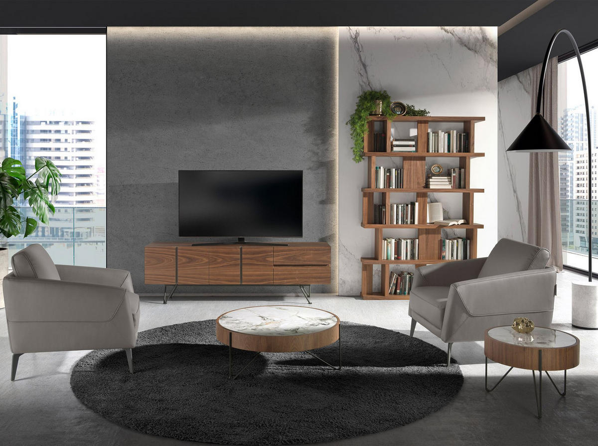COUCHTISCH rund Walnuss | Weiß | Schwarz 81/81/33 cm - Walnussfarben/Multicolor, Keramik/Holz (81/81/33cm) - ANGEL CERDA