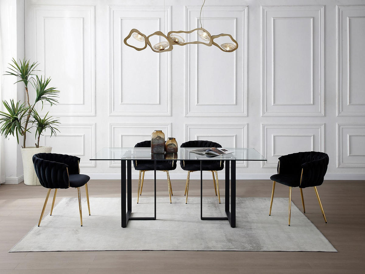 ESSTISCH für 6 Personen - Sicherheitsglas & Edelstahl - Transparent & Schwarz - NILESA II - Transparent/Schwarz, Glas (180/90/75cm) - Pascal Morabito