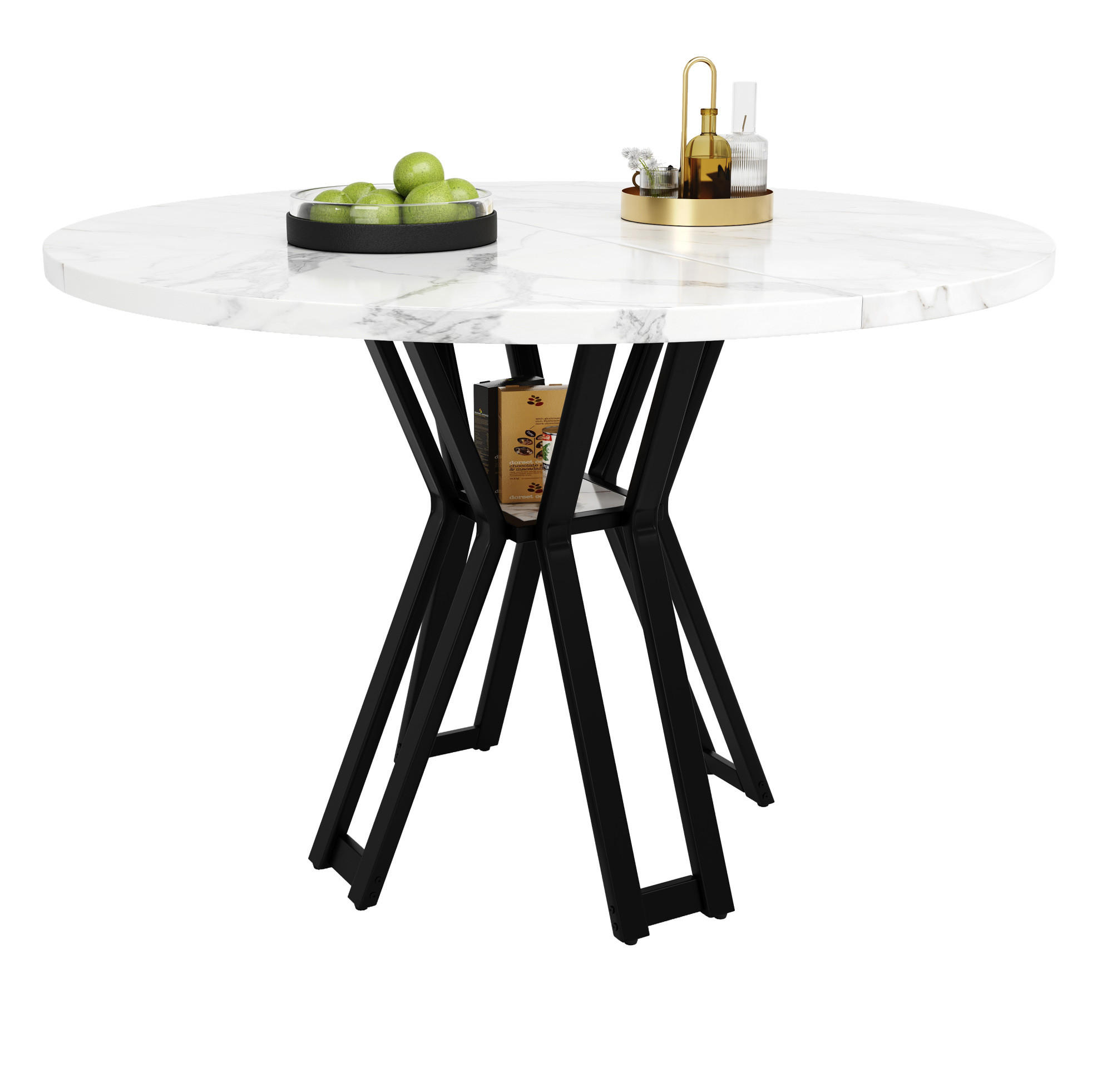Modfu JÍDELNÍ stůl 100x100x76 cm černý z MDF a kovu s mramorovým dekorem a nastavitelnými nožkami