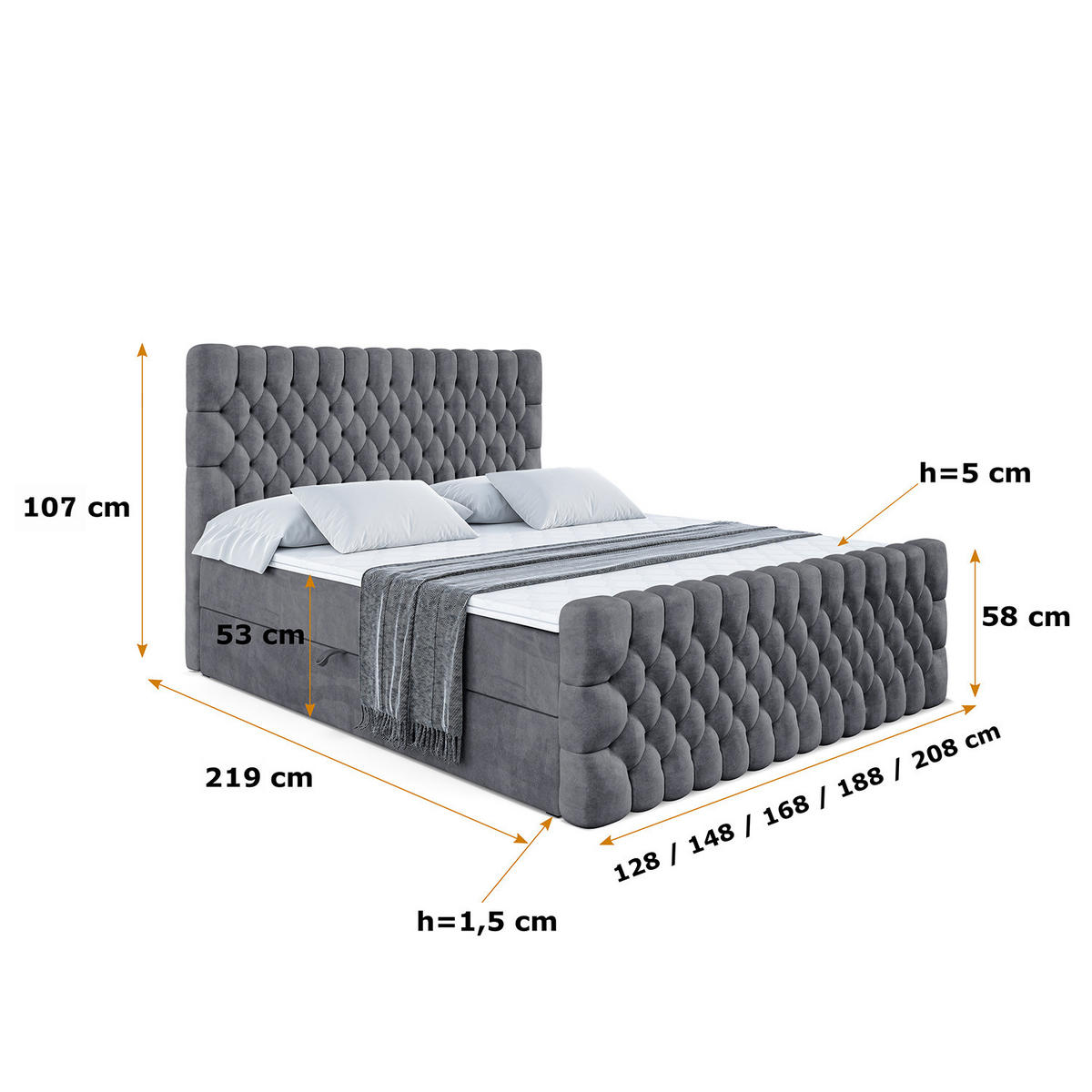 BOXBETT SERENE-Z - 140 x 200 - H4 - Dunkelgrau - Dunkelgrau, Holzwerkstoff (140/200cm) - ALTDECOR