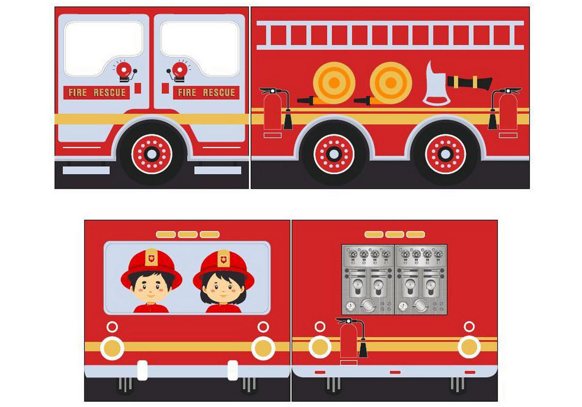 KINDERBETT Karolina 210x114x106 Massivholz Weiß Textilset Feuerwehr - Weiß/Dunkelrot, Holz (90/200cm) - 58aufmkessel