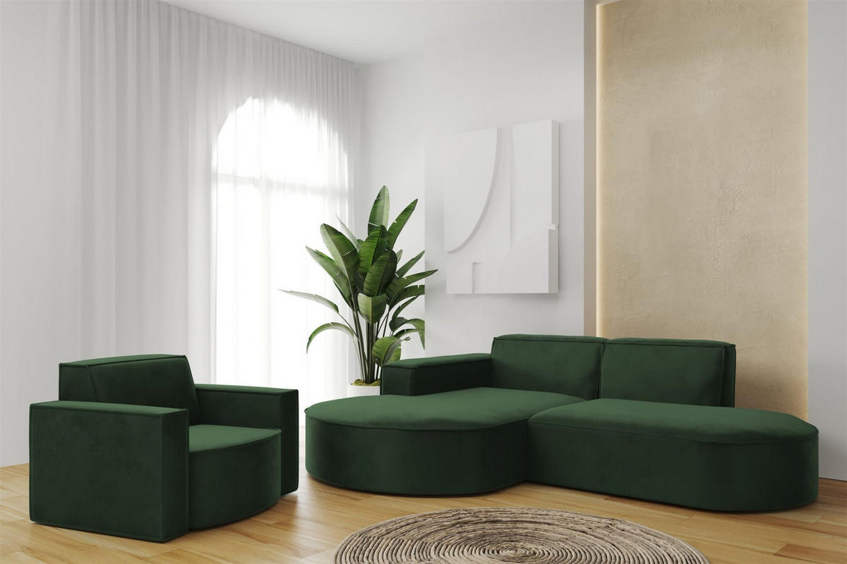 SOFASET Palma Ecksofa Sessel Opera - Grün, Holzwerkstoff/Textil (236/78/165cm) - Fun Möbel