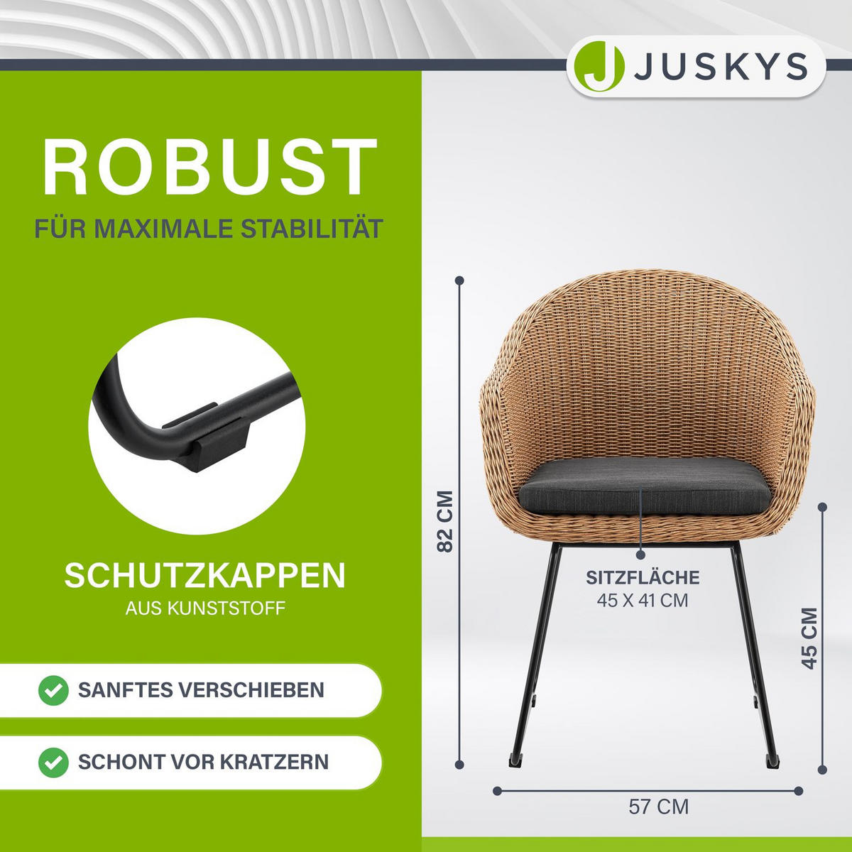 GARTENSTUHL Cody 2er-Set - Braun, Naturmaterialien (57/82/59cm) - Juskys