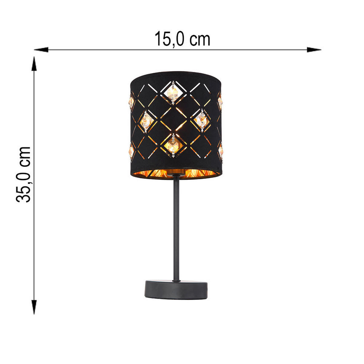 TISCHLEUCHTE Metall Schwarz Gold Kristalloptik - Schwarz, Metall (15/15/35cm) - Globo Lighting