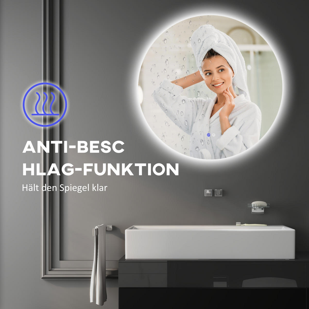 BADEZIMMERSPIEGEL - Transparent, Glas/Metall (60/3.5/60cm) - Kleankin