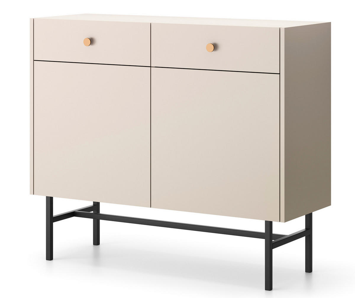 SIDEBOARD Dinley 2T 2S Beige 104,4/89,4/39 cm – mit schwarzen Beinen im minimalistischen Design - Beige/Schwarz, Holzwerkstoff/Metall (104.4/89.4/39cm) - AX Living