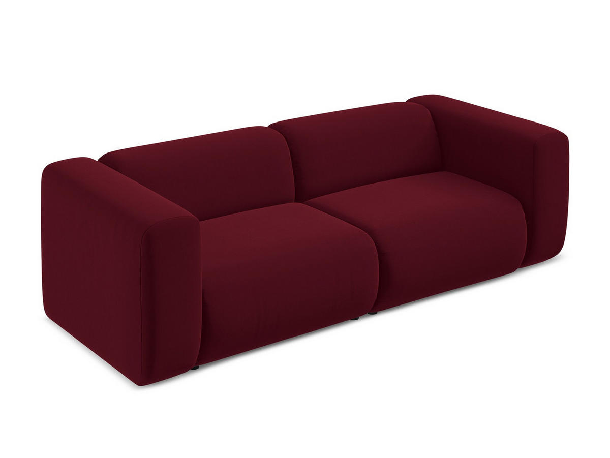 3-SITZER SOFA Samt Stoff Rot - Bordeaux/Rot, Kunststoff/Textil (228/70/89cm) - Makamii