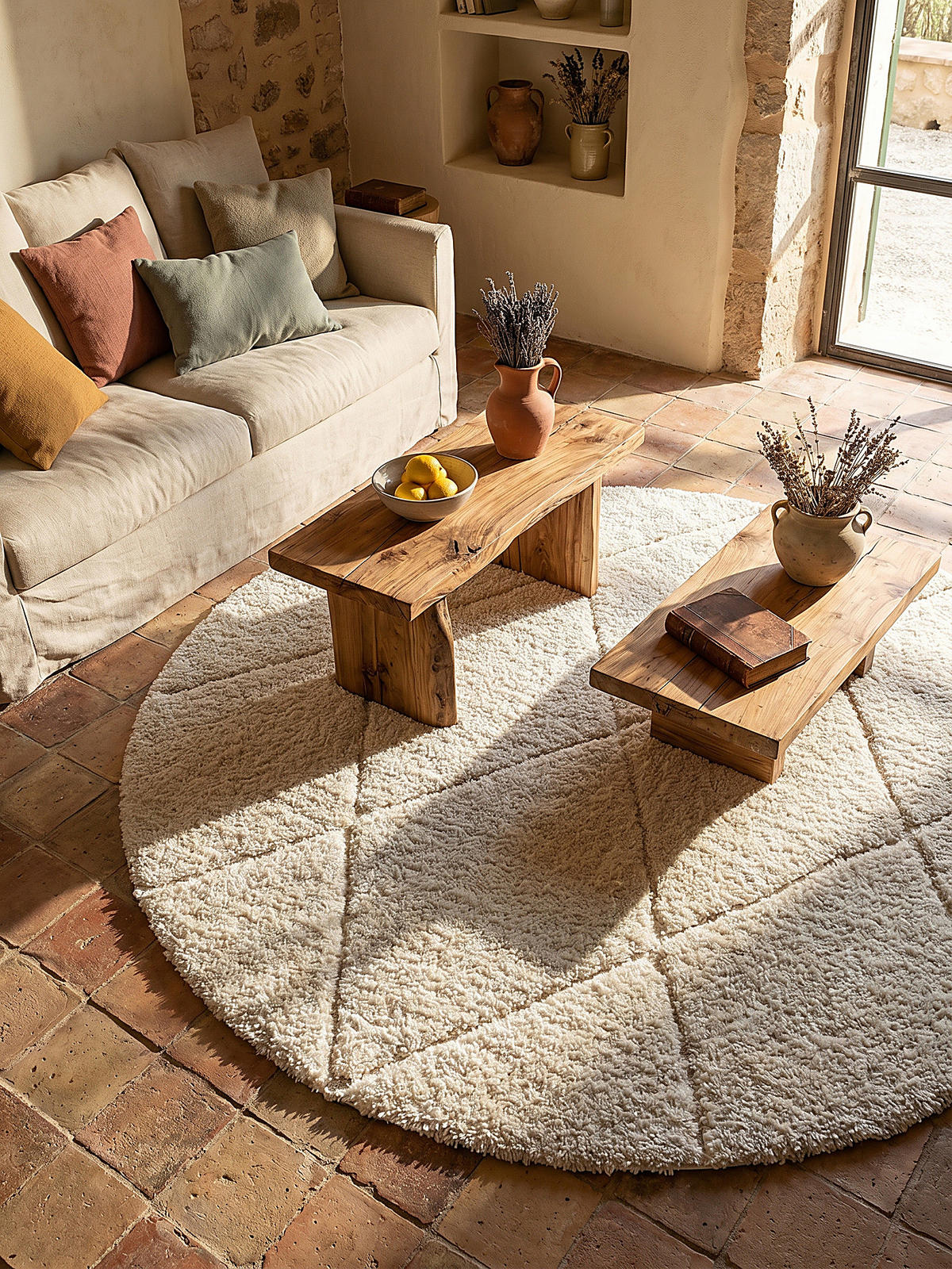 RUNDTEPPICH Berber ATRIO Polypropylen Creme 120 x 120 cm - Beige, Textil (120/120cm) - KADIMA DESIGN