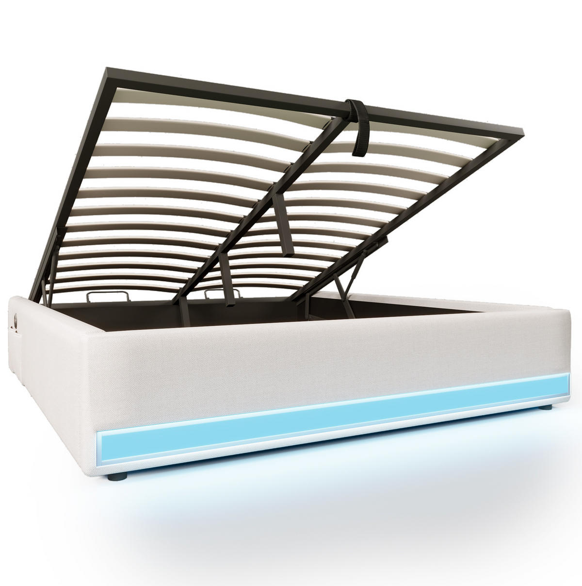 POLSTERBETT mit LED, USB und Stauraum 140x200 cm Leinen Beige - Beige, Metall (140/200cm) - Meubliv