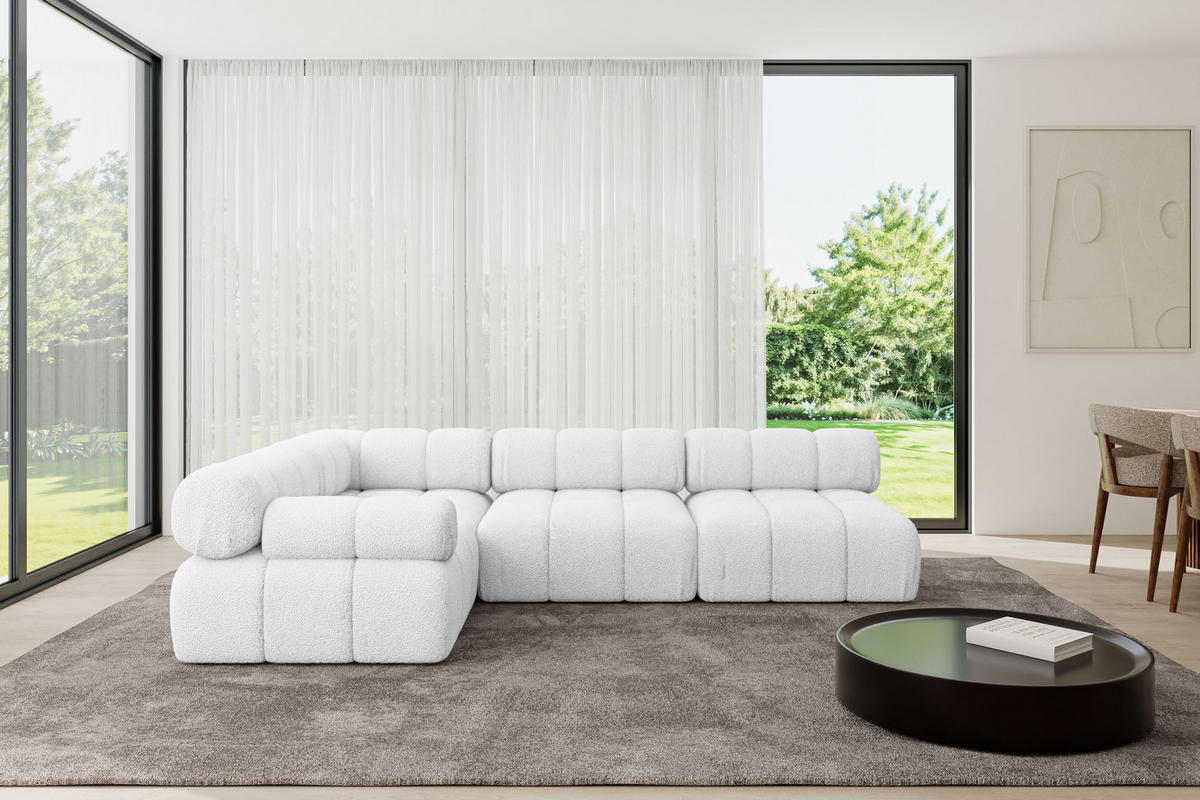 ECKSOFA modulares Sofa Mende-L2 - 285x190x70 cm Weiß Bouclé - Weiß, Holzwerkstoff/Textil (285/190cm) - ALTDECOR