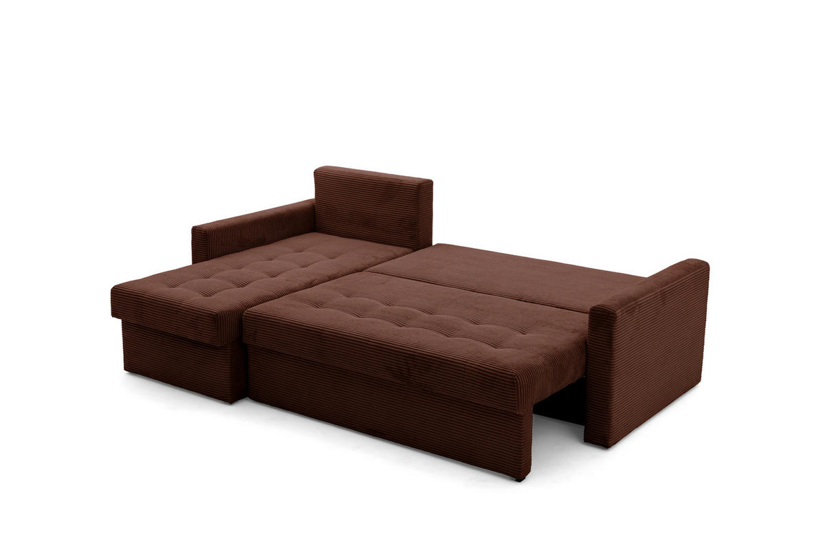 ECKSOFA PULA L Links mit Schlaffunktion 132x198 Cord Dunkelbraun - Dunkelbraun/Schwarz, Holz/Kunststoff (214/145cm) - NACANAPA