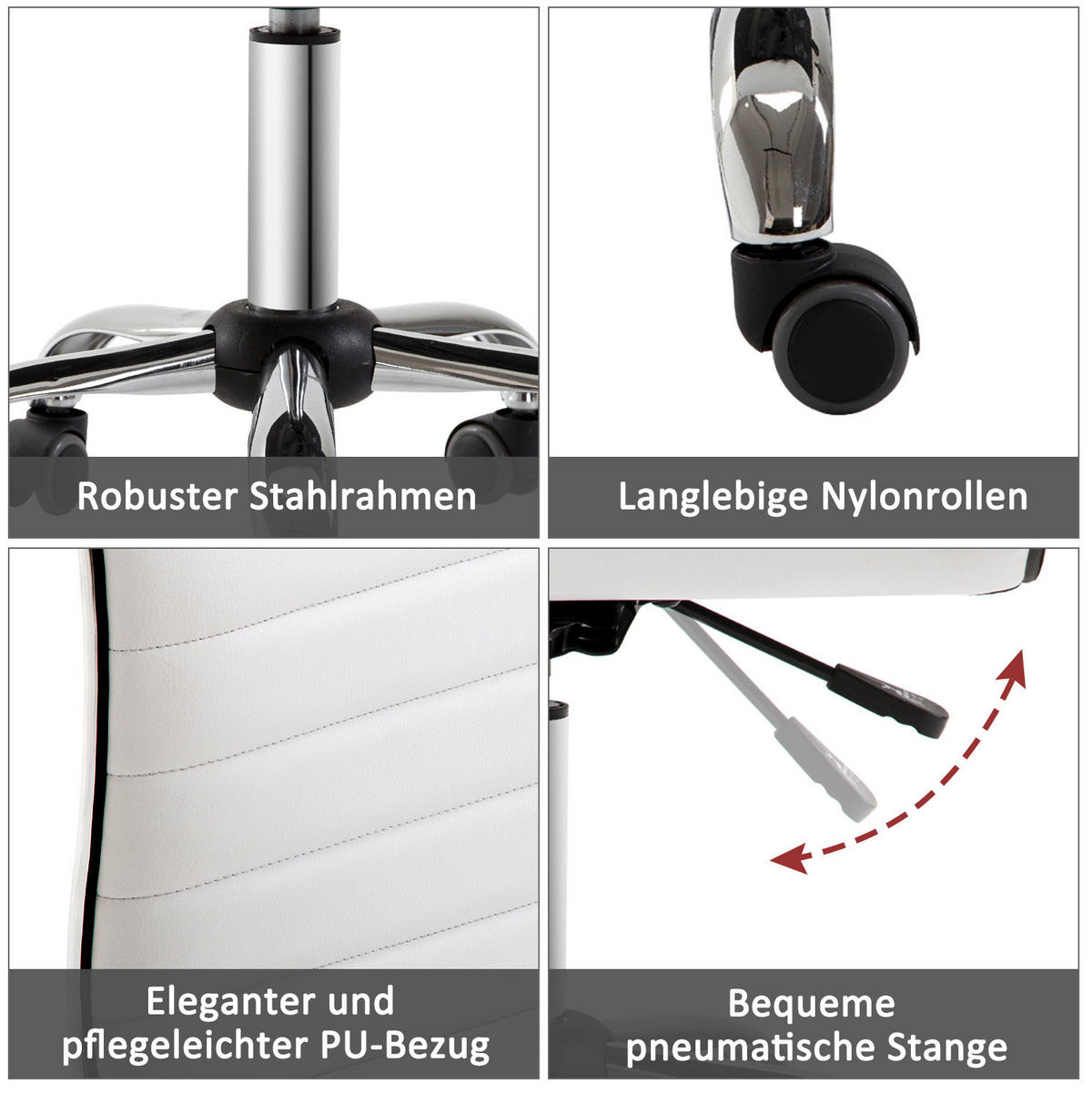 DREHSTUHL 52/78-90/48 cm Weiß aus Kunstleder höhenverstellbar - Weiß, Kunststoff (52/90/48cm) - OKMYHOME