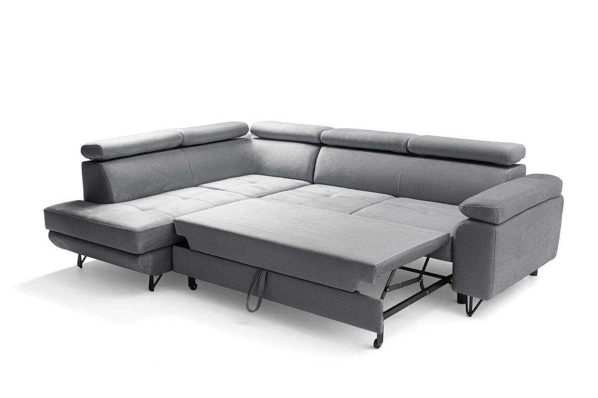 ECKSOFA JUNIOR L Links mit Schlaffunktion 194x128 Velours Grau - Schwarz/Grau, Holz/Textil (249/184cm) - Muffo