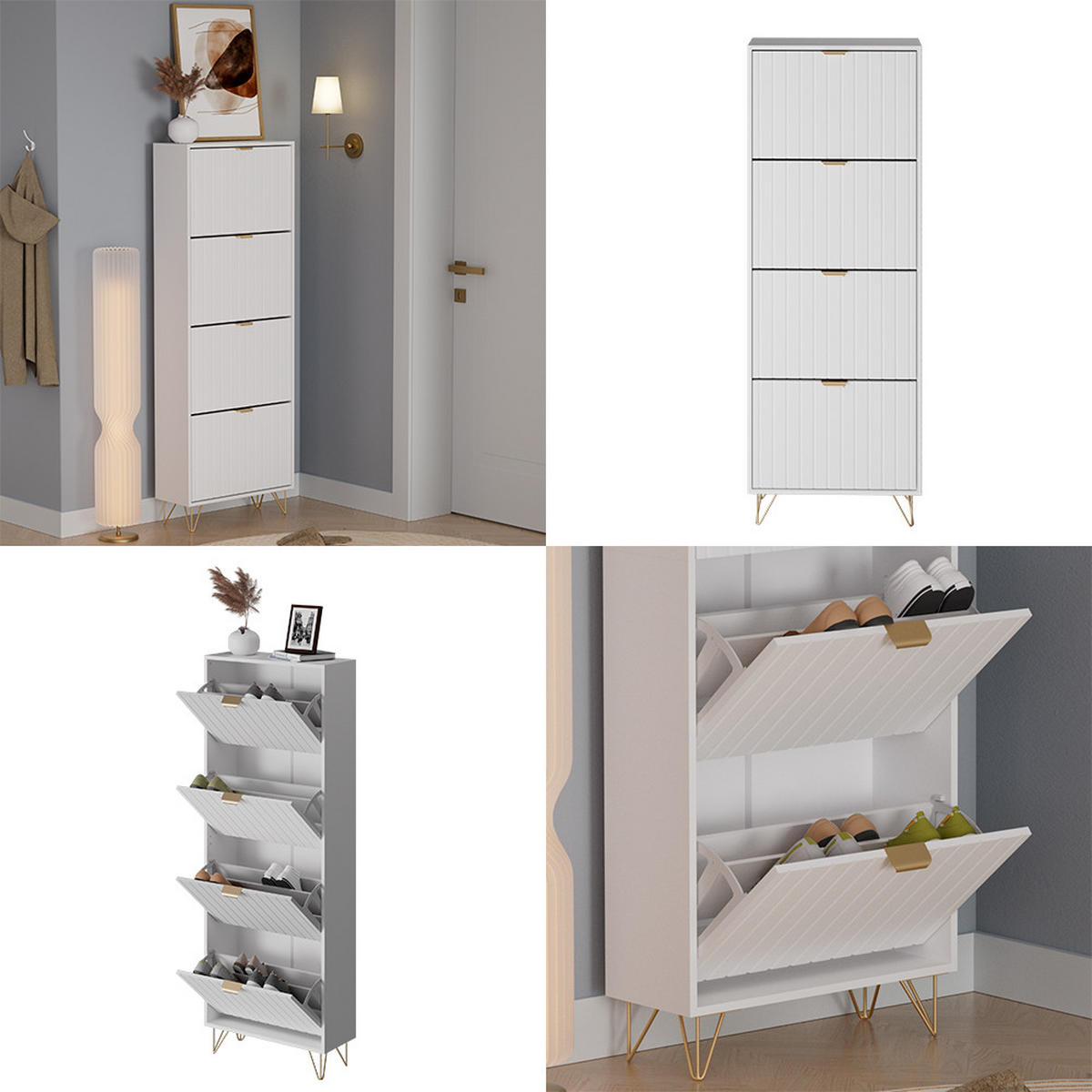 SCHUHSCHRANK Helge Weiß 60 x 166.7 cm 4 Fächer - Weiß, Holzwerkstoff (60/166.7/23.5cm) - Vicco