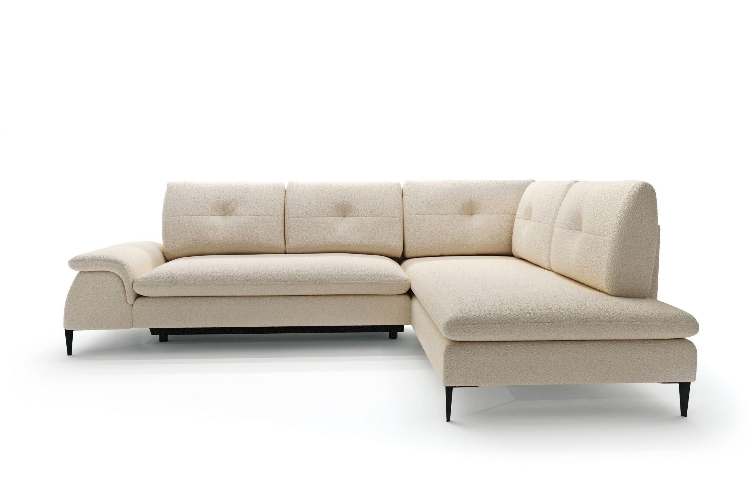 ECKSOFA BREZZA Beige Plüsch-Stoff mit Schlaffunktion - Beige, Holz (274/205cm) - MASSENO