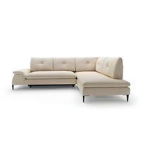 ECKSOFA BREZZA Beige Plüsch-Stoff mit Schlaffunktion - Beige, Holz (274/205cm) - MASSENO