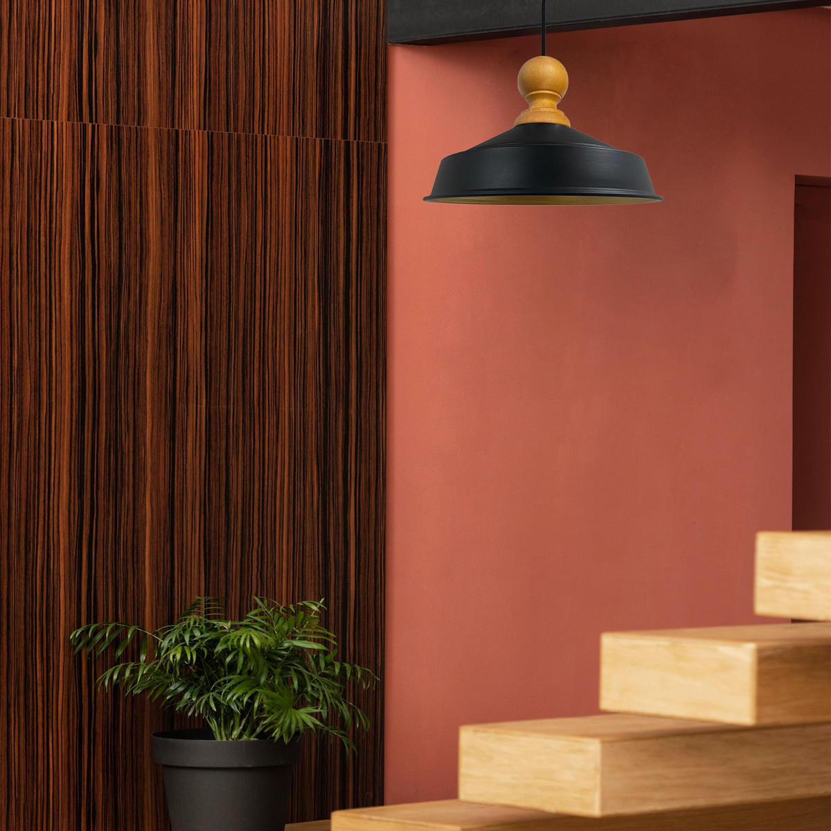 DECKENPENDELLEUCHTE Holz Asletl - Schwarz, Holz/Metall (24/40/148cm) - Bamyum