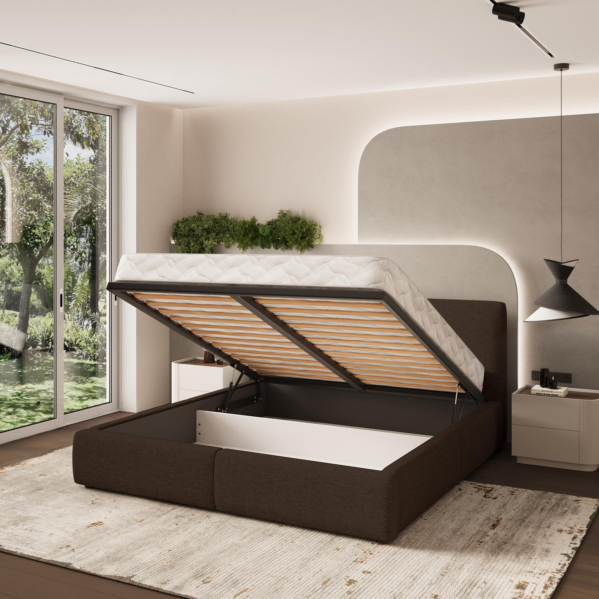 POLSTERBETT FELURO 160x200 cm mit Bettkästen - Braun - Braun, Holz (160/200cm) - MASSENO