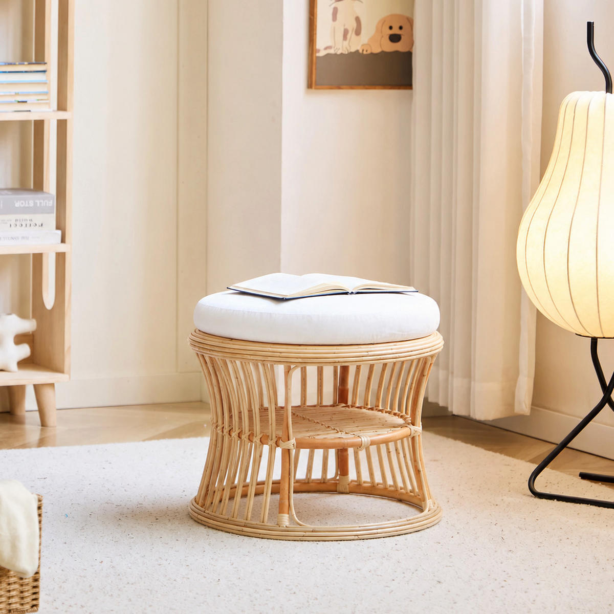 POUF Rattan Beige - Beige, Holz (70/52.5/70cm) - Nordlys