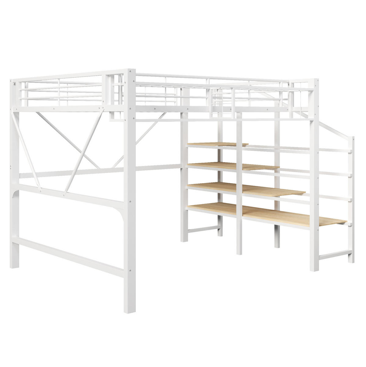 HOCHBETT 140/200 cm mit LED-Beleuchtung, Stufenregal und Aufbewahrungskorb, Weiß - Weiß, Holzwerkstoff (140/200cm) - Redom