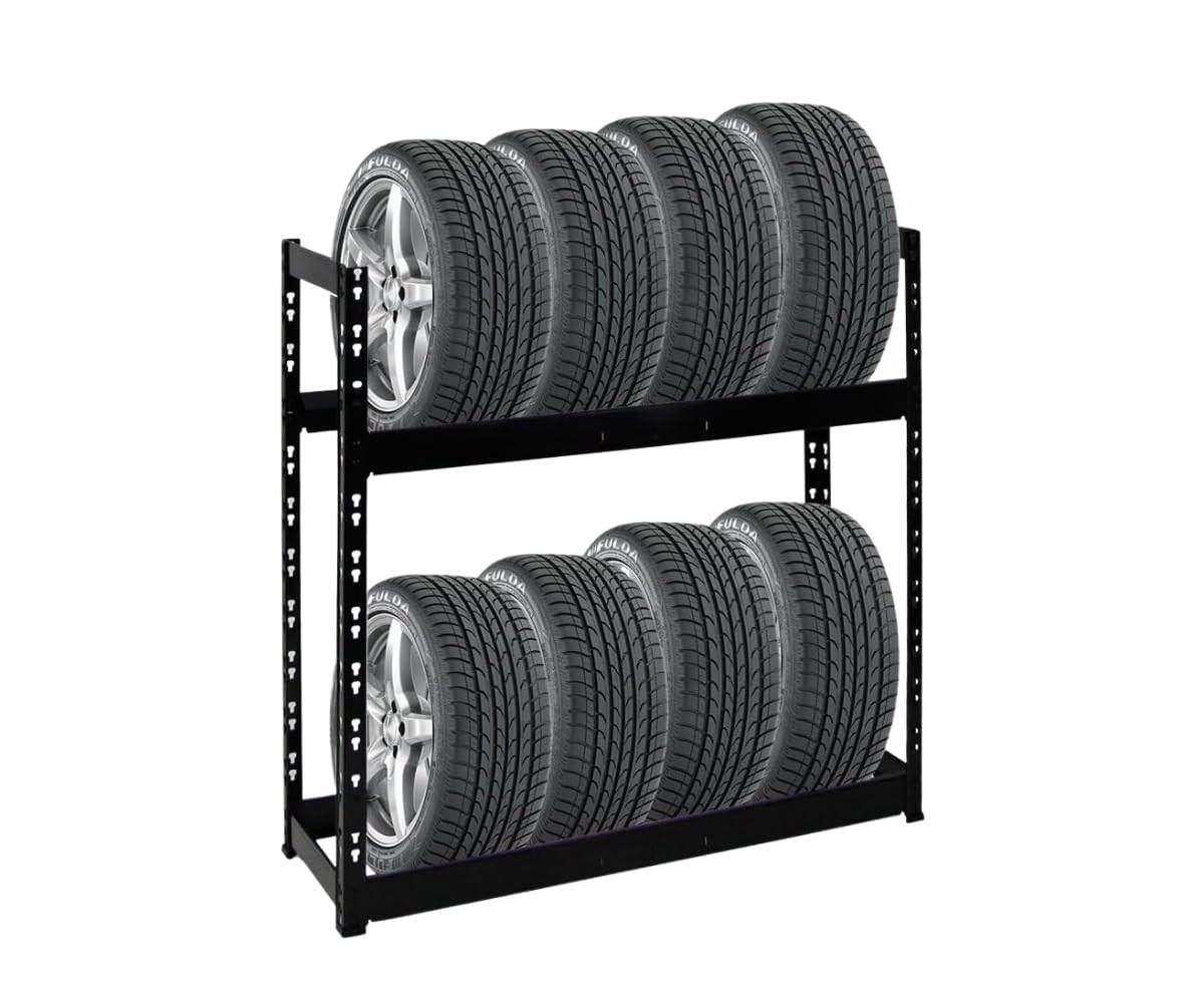 REIFENREGAL Tiger 100x110x35 cm 150 kg Fachlast bis zu 8 Reifen auf 2 Ebenen Schwarz - Schwarz, Metall (110/100/35cm) - PROREGAL