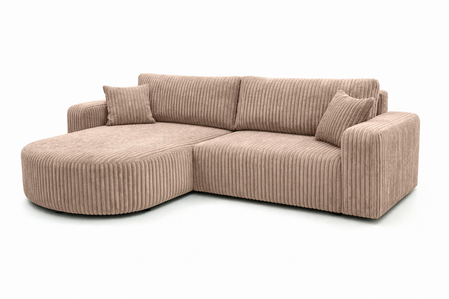 ECKSOFA Mit Schlaffunktion, Cordstoff Tilia, Braun, Links, ROUND ONE - Braun, Holz (244/175cm) - Kaiser Möbel