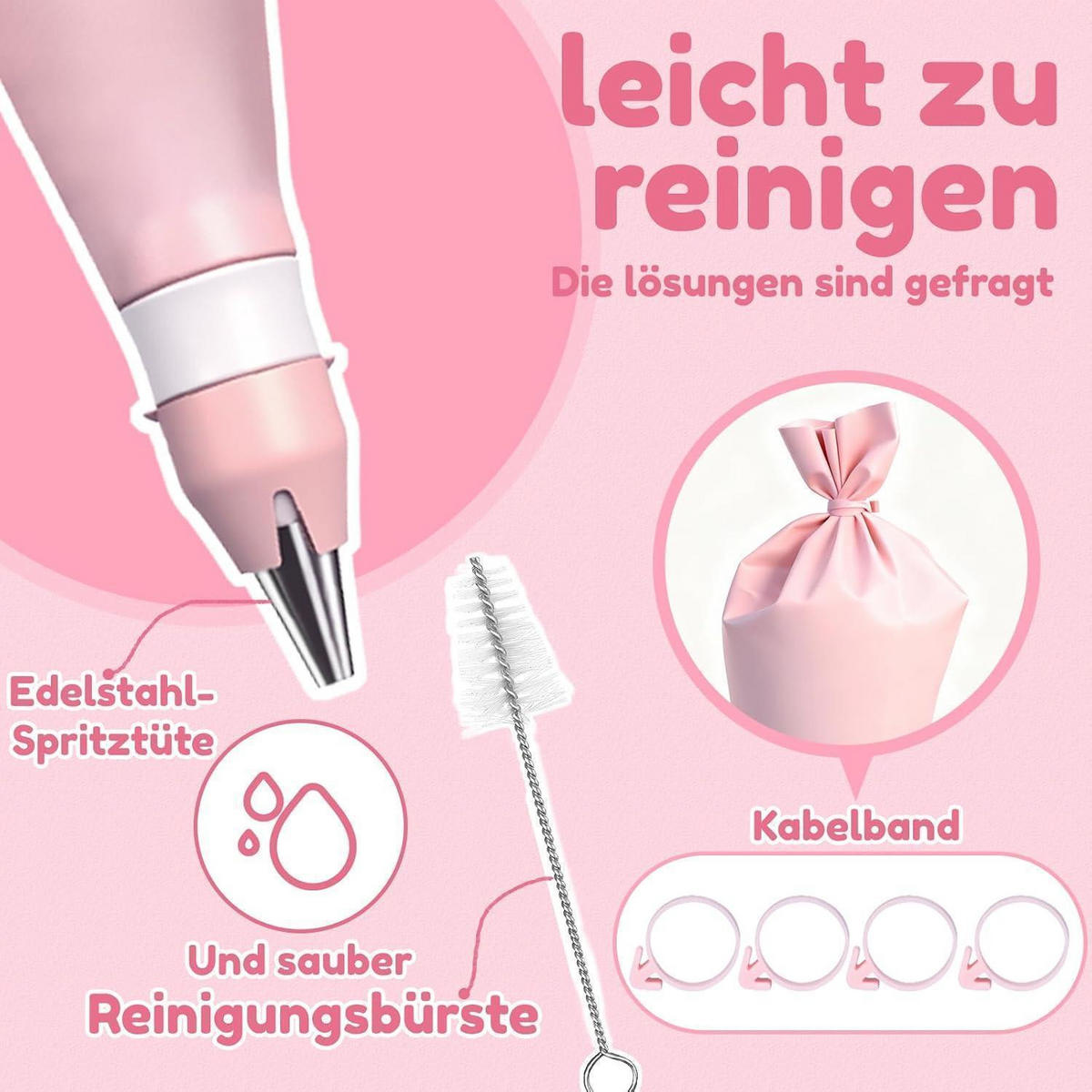 SPRITZBEUTEL Set 30-teilig mit Edelstahl-Tüllen - Pink, Kunststoff (17/2/39.5cm)