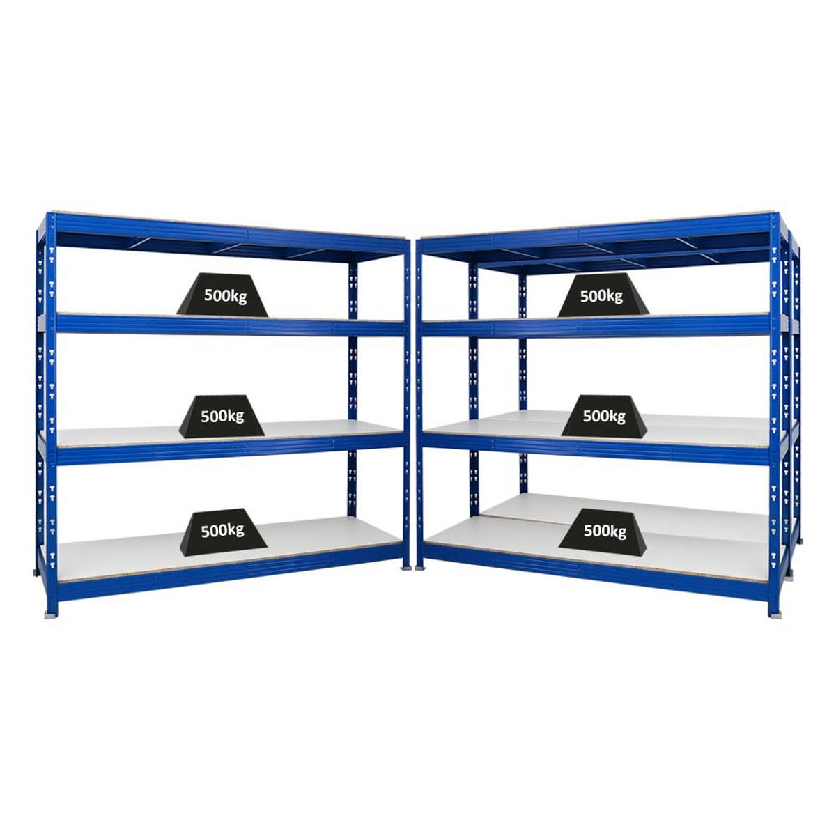 SCHWERLASTREGAL Rhino 3er-Set mit 3x 180x200x60 cm 4 Melamin-Ebenen 16mm Fachlast 500 kg Blau - Blau, Metall (600/180/60cm) - PROREGAL