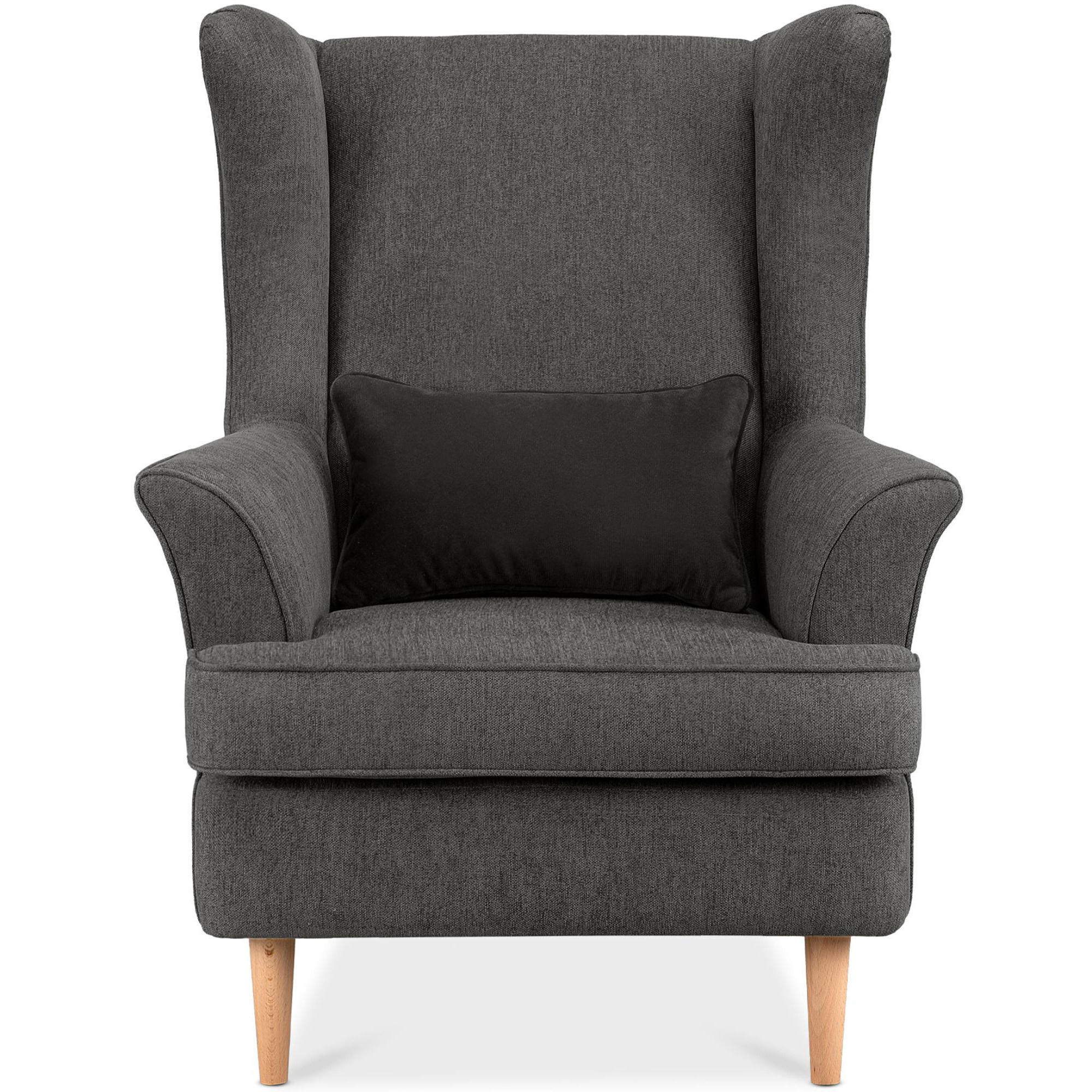 OHRENSESSEL STRALIS inklusive dekorativem Kissen, grau - Dunkelgrau, Textil (82/108/80cm) - KONSIMO®