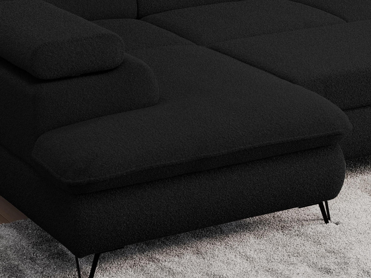 WOHNLANDSCHAFT PETER U Boucle Schwarz - Schwarz, Textil/Metall (346/76/208cm) - MKS